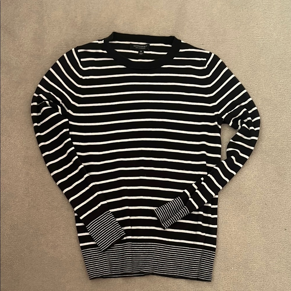 Banana Republic Black and White Crewneck Sweater with Nautical Stripes